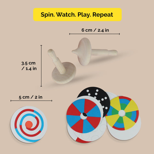 Wooden Spin Tops With 12 Patterned Discs - Pack Of 5 (3+ Years)