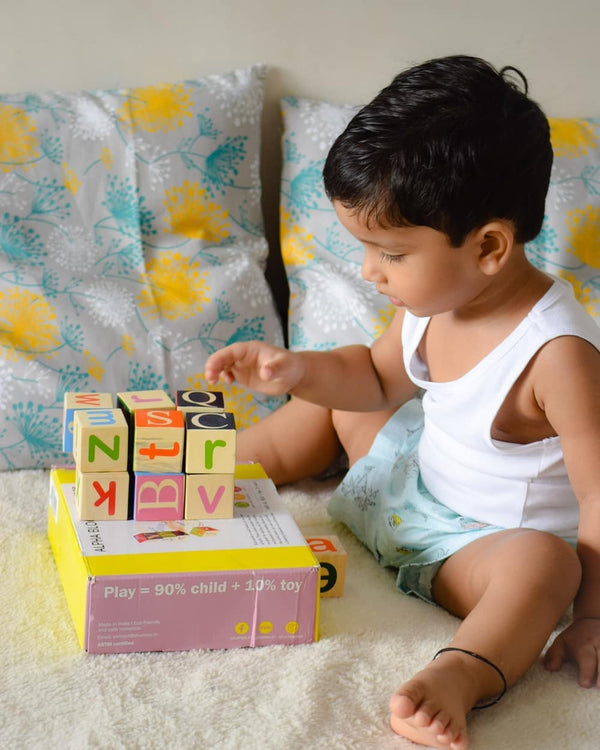 Wooden Alphabet Building Blocks - 13 Large Blocks (2 Years+)