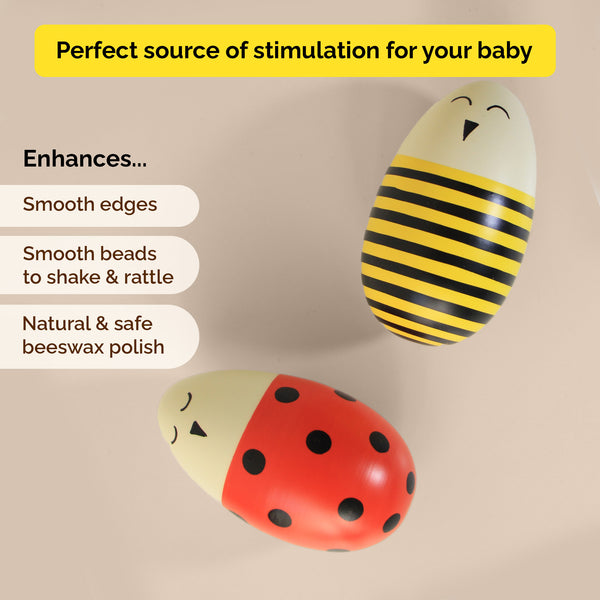 Wooden Egg Shakers- Ladybug and Bee  - 0 Months+