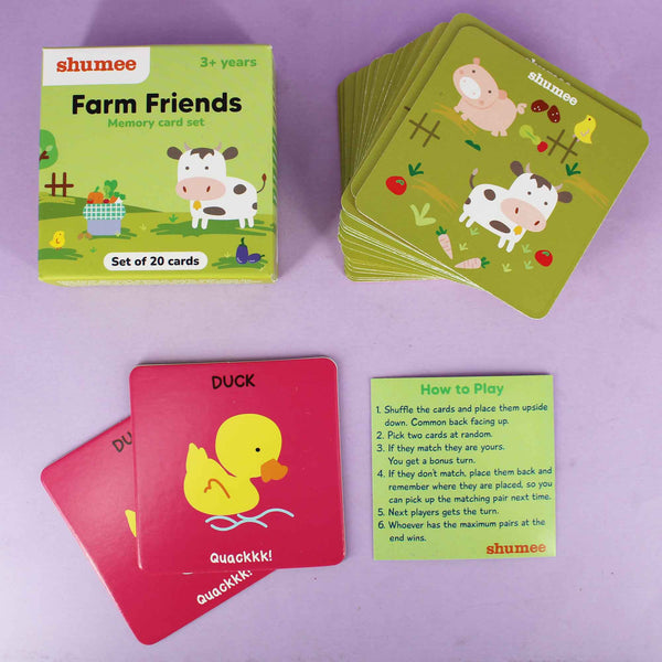 Farm Friends Memory Card Game For 3-6 Years Kids Wooden