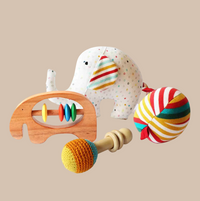 Wood & Organic Cotton Rattle Combo for Babies - 4pcs (0 Months+)