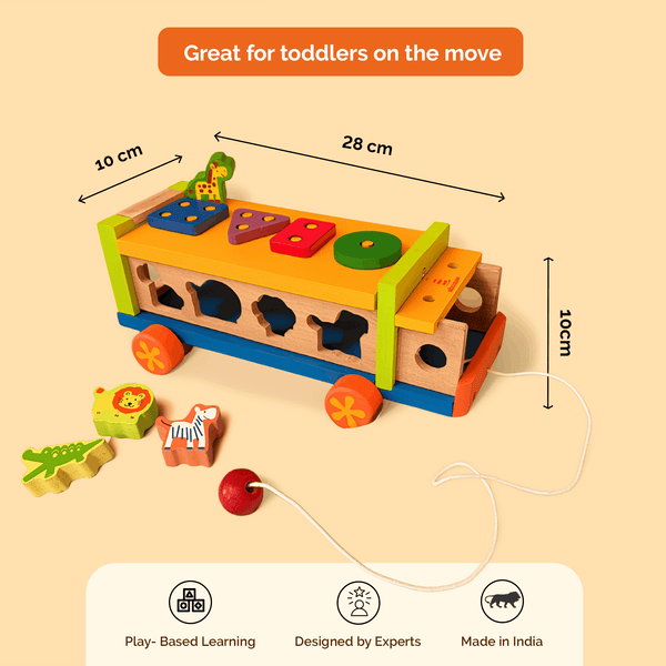 Wooden Shape Sorter Toy Truck - shapes & Animals (2 Years+)