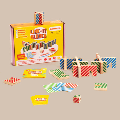 Link-It Wooden Block Stacking Family Strategy Game With Cards | 27 Pieces | 4 Players (6 Years+)
