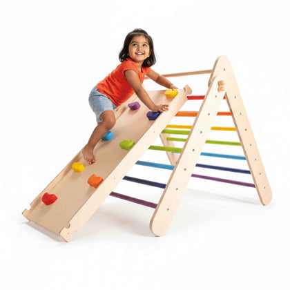 Wooden Rainbow Pikler Triangle With Slide/Climber/Play Gym For Babies (6+ Months)