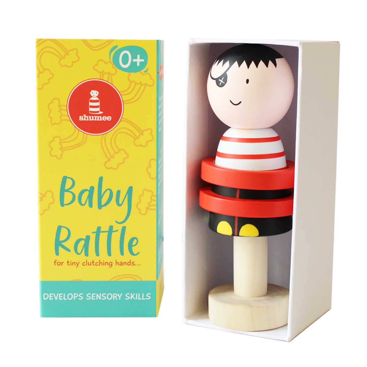 Pirate Rattle Wooden Pirate Baby Rattle Toy For Age 3 to 18 Month Old Babies | Shumee