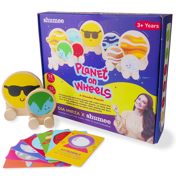 Wooden Solar System Playset With 52 Cards- Planet On Wheels (3+ Years)