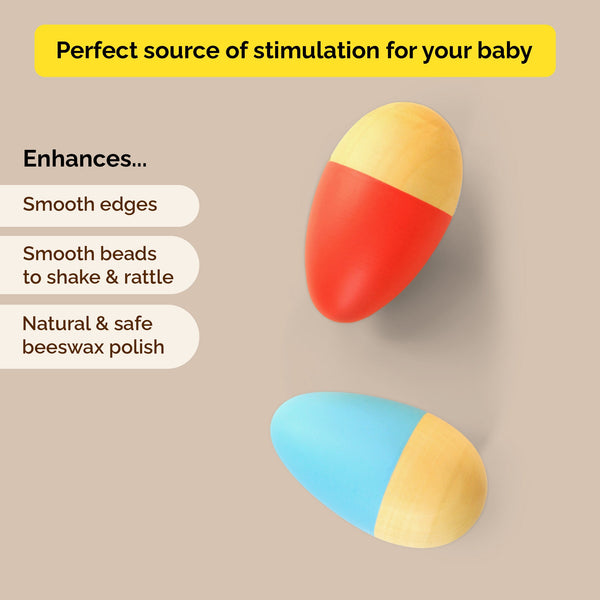 Orange & Blue Wooden Egg Shakers  - 0 Months+