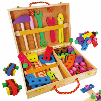 Wooden Tool Kit  45 Piece Role Play Construction Set for Kids (Ages 3-8)