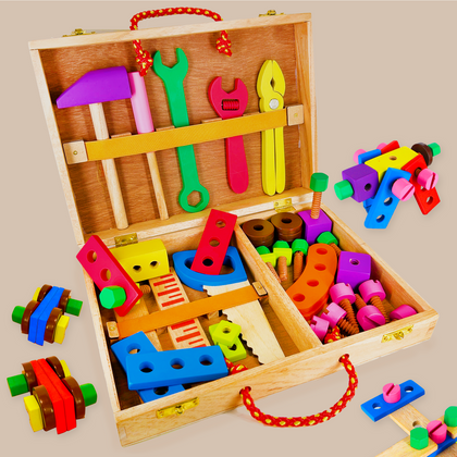 Wooden Tool Kit – 45 Piece Role Play Construction Set for Kids (Ages 3-8)
