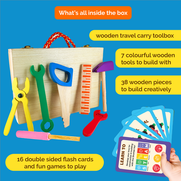Wooden Tool Kit – 45 Piece Role Play Construction Set for Kids (Ages 3-8)