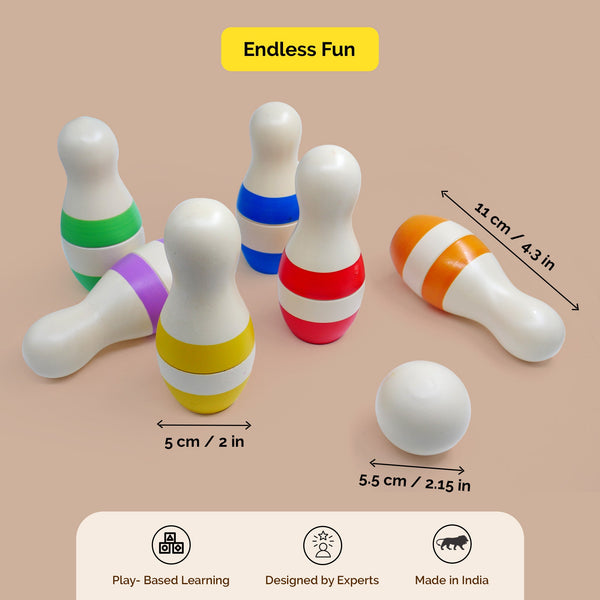 Mini Stripes Bowling Pins Set || 6 Pins, 1 Ball  (2 Years+)
