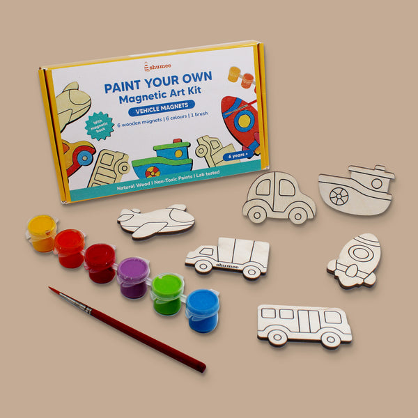 Vehicle Themed Magnetic Art Kit - 6 Wooden Magnets (6+Years)