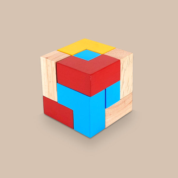 Colourful Wooden Puzzle Cube With 9 L-Shaped Blocks (4+ Years)