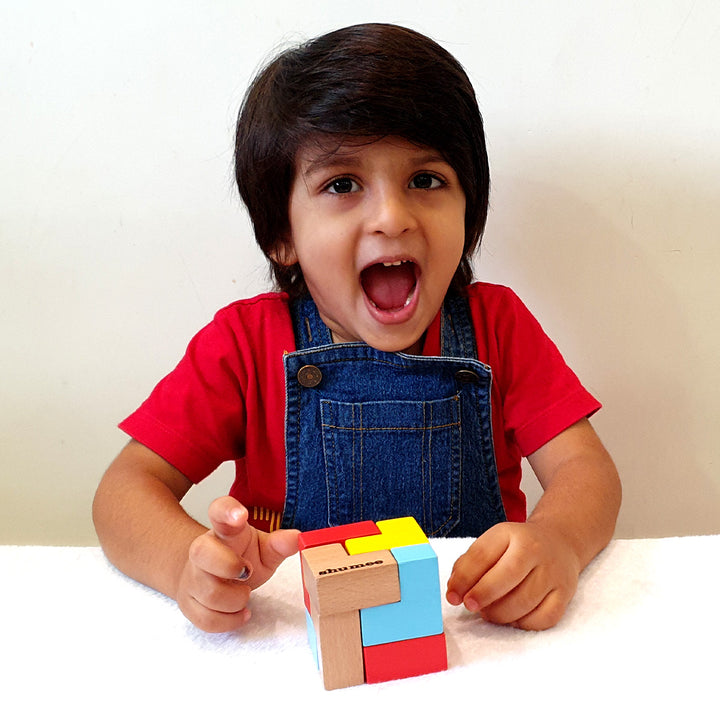 Colorful Wooden Puzzle Cube featuring 9 L-Shaped Blocks (4 Years+)