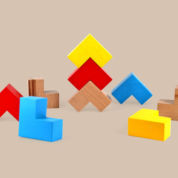 Colourful Wooden Puzzle Cube With 9 L-Shaped Blocks (4+ Years)