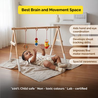 Wooden Montessori Baby Gym – Foldable Neem Wood Play Gym with Hanging Toys