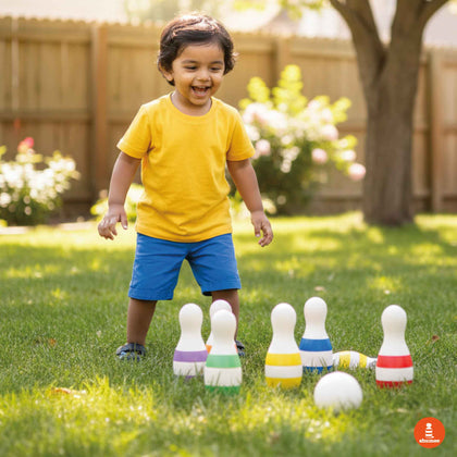 Mini Stripes Bowling Pins Set || 6 Pins, 1 Ball  (2 Years+)