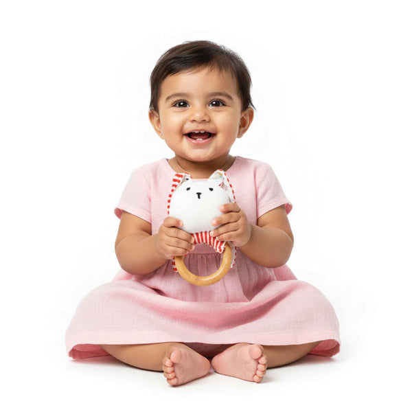 Striped Bunny Plush Teether and Rattle Ring Toy (0 Months+)