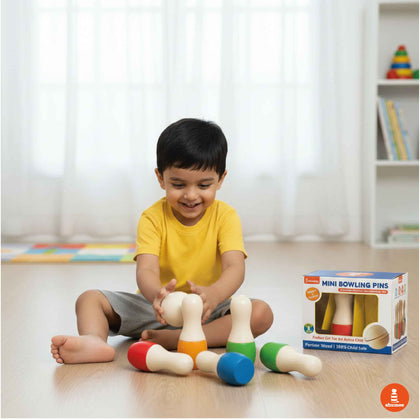 Wooden Mini Bowling Pins Set | 6 Pins & 1 Ball (2+ Years)