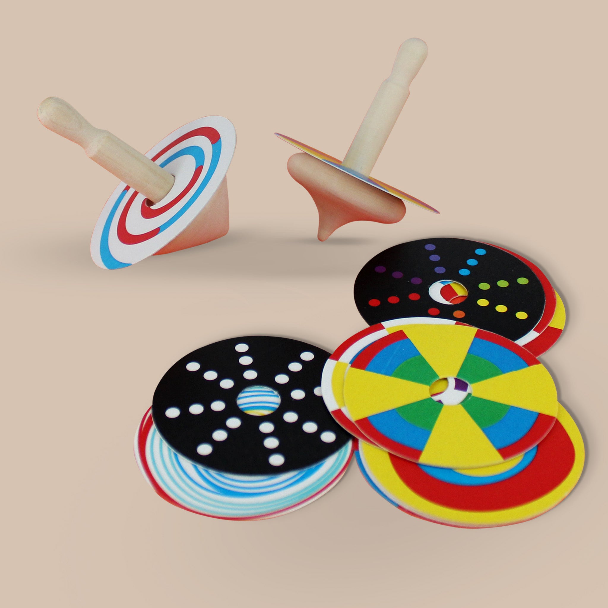 Patterned Disc Wooden Spinning Tops With 12 Patterned Disc | Shumee