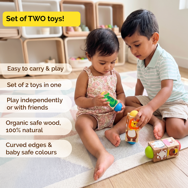 Animal Themed Wooden Rotate & Turn Puzzle - Set of 2 Puzzles (1+ years)