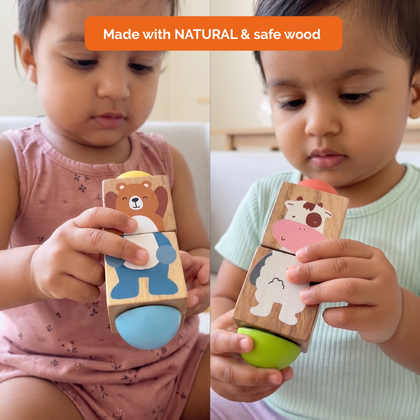 Animal Themed Wooden Rotate & Turn Puzzle - Set of 2 Puzzles (1+ years)