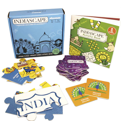 Indiascape Learning Set - Memory Cards, Activity Book, and Puzzle (5 Years+)