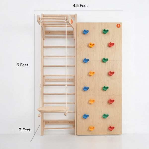 Modular Wooden Indoor Play Gym for Kids – Wall Mounted (3+ Years)