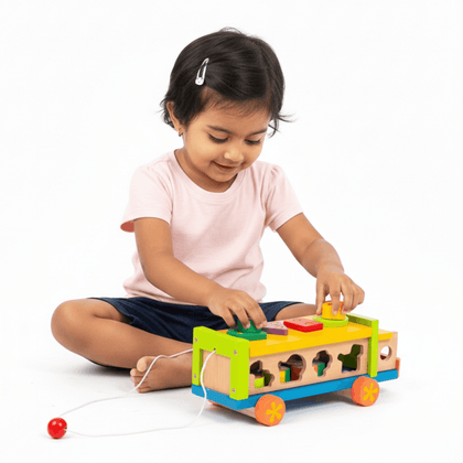 Wooden Shape Sorter Toy Truck - shapes & Animals (2 Years+)