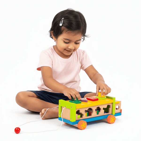 Wooden Shape Sorter Toy Truck - shapes & Animals (2 Years+)