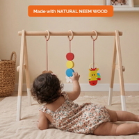 Wooden Montessori Baby Gym – Foldable Neem Wood Play Gym with Hanging Toys