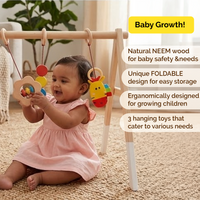 Wooden Montessori Baby Gym – Foldable Neem Wood Play Gym with Hanging Toys