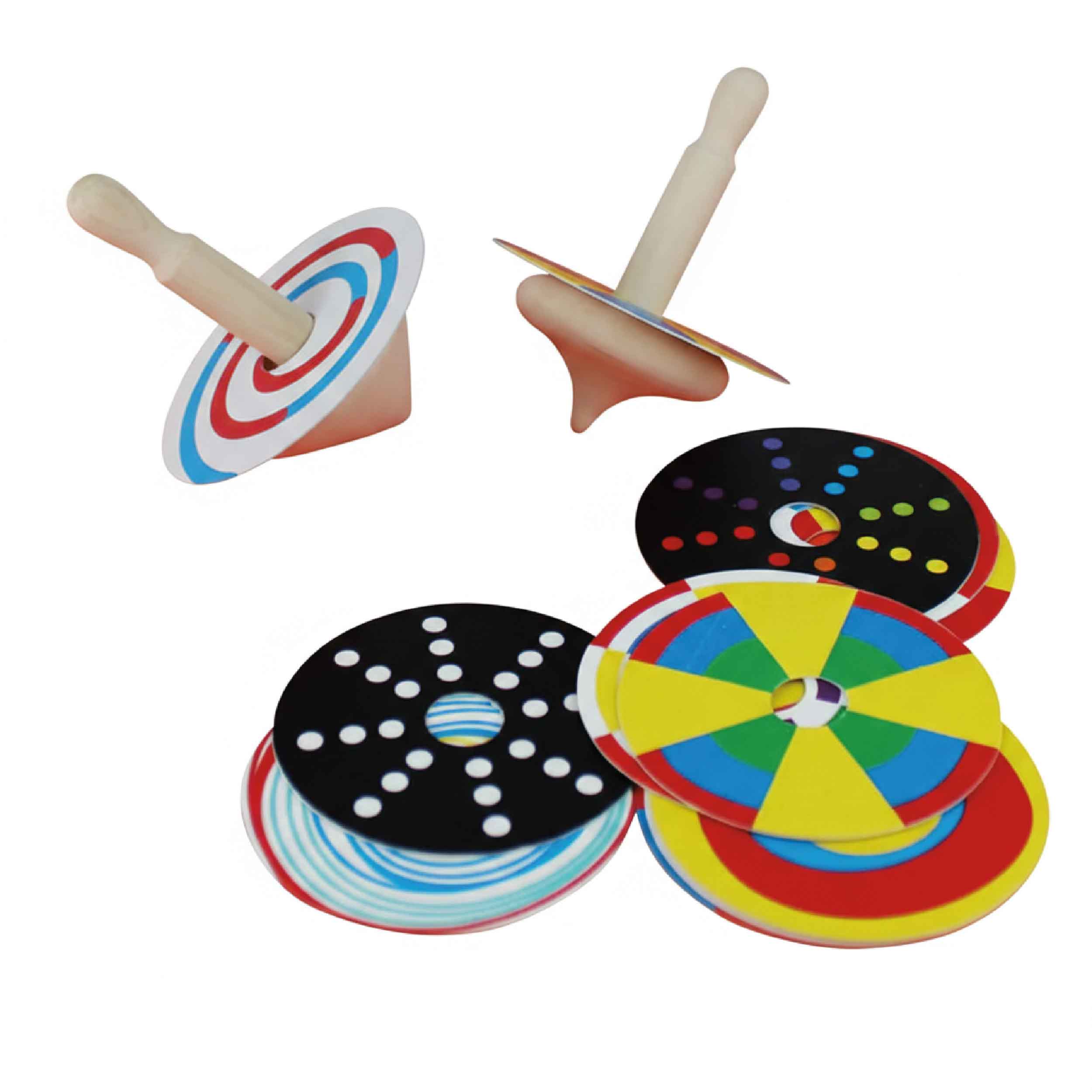 Wooden Spinning Tops With 12 Patterned Disc | Shumee
