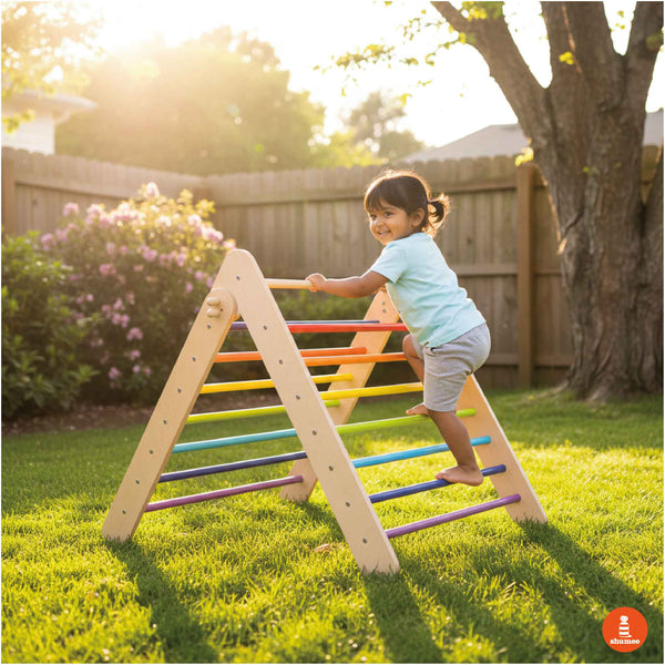 Sturdy Wooden Foldable Rainbow Pikler Triangle For Babies & Toddlers (6+ Months) - Montessori Toy