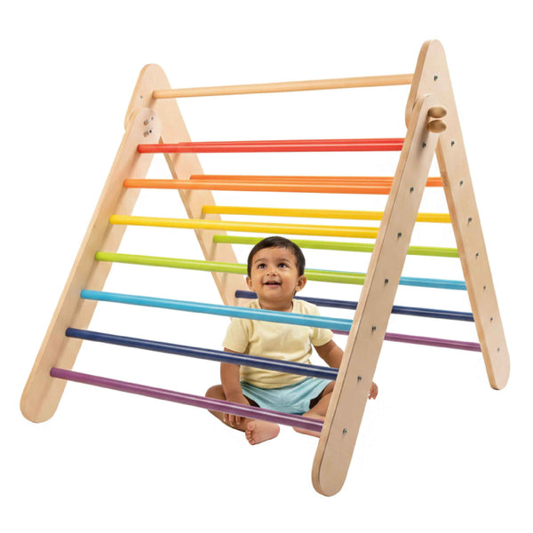 Sturdy Wooden Foldable Rainbow Pikler Triangle For Babies & Toddlers (6+ Months) - Montessori Toy