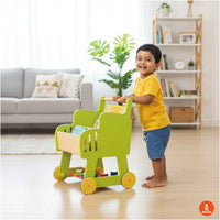 Wooden Shopping Push Cart - Wooden Cart Pretend Play For Kids (2+ Years)