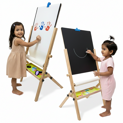 Height-Adjustable Wooden Standing Art Easel for Kids (3-in-1) | Inbuilt Paper Roll | 2+ Years