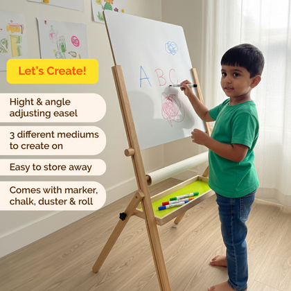 Height-Adjustable Wooden Standing Art Easel – 3-in-1 with Paper Roll