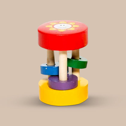 Red & Yellow Sunny Wooden Rattle Toy for Babies (0 Months+)