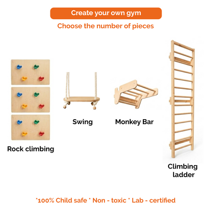Modular Wooden Indoor Play Gym for Kids – Wall Mounted (3+ Years)