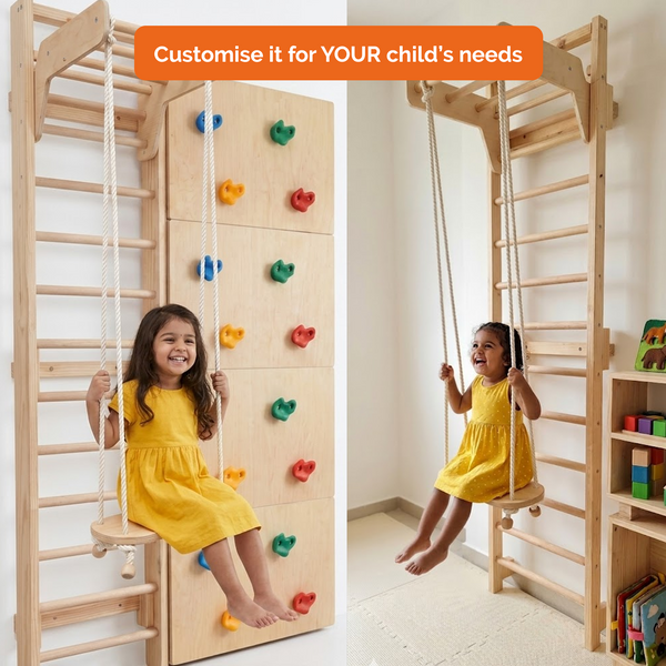 Modular Wooden Indoor Play Gym for Kids – Wall Mounted (3+ Years)
