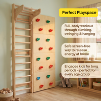 Modular Wooden Indoor Play Gym for Kids – Wall Mounted (3+ Years)
