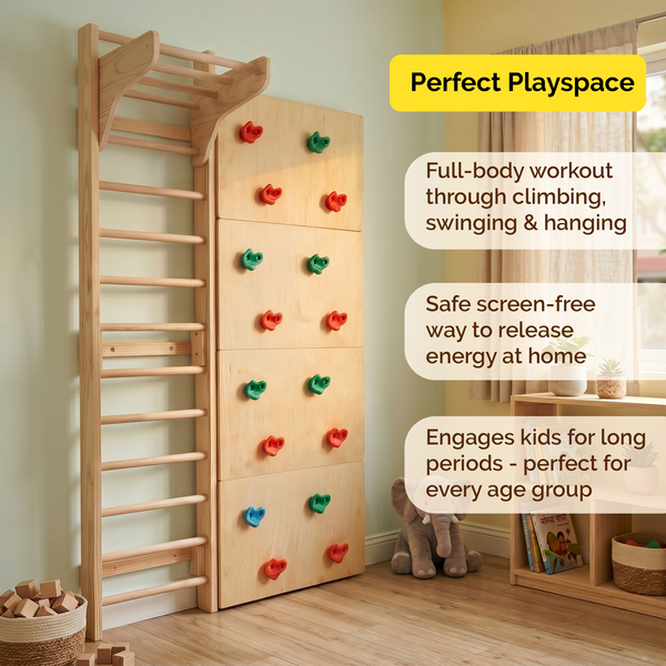 Modular Wooden Indoor Play Gym for Kids – Wall Mounted (3+ Years)