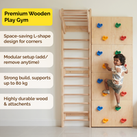 Modular Wooden Indoor Play Gym for Kids – Wall Mounted (3+ Years)