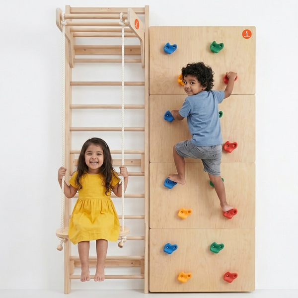 Modular Wooden Indoor Play Gym for Kids – Wall Mounted (3+ Years)