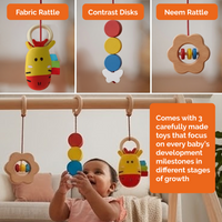 Wooden Montessori Baby Gym – Foldable Neem Wood Play Gym with Hanging Toys
