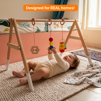 Wooden Montessori Baby Gym – Foldable Neem Wood Play Gym with Hanging Toys