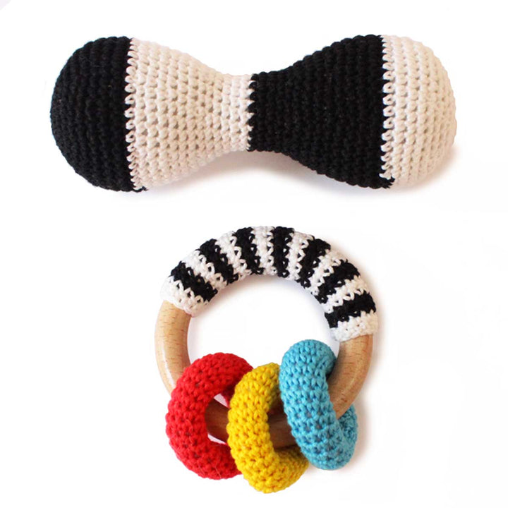 High Contrast Crochet and Wooden Rattles for Kids