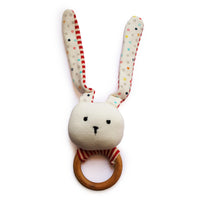 Striped Bunny Teether and Rattle Ring Toy for Toddlers