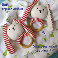 Striped Bunny Teether and Rattle Ring Toy for 1-2 year old 
